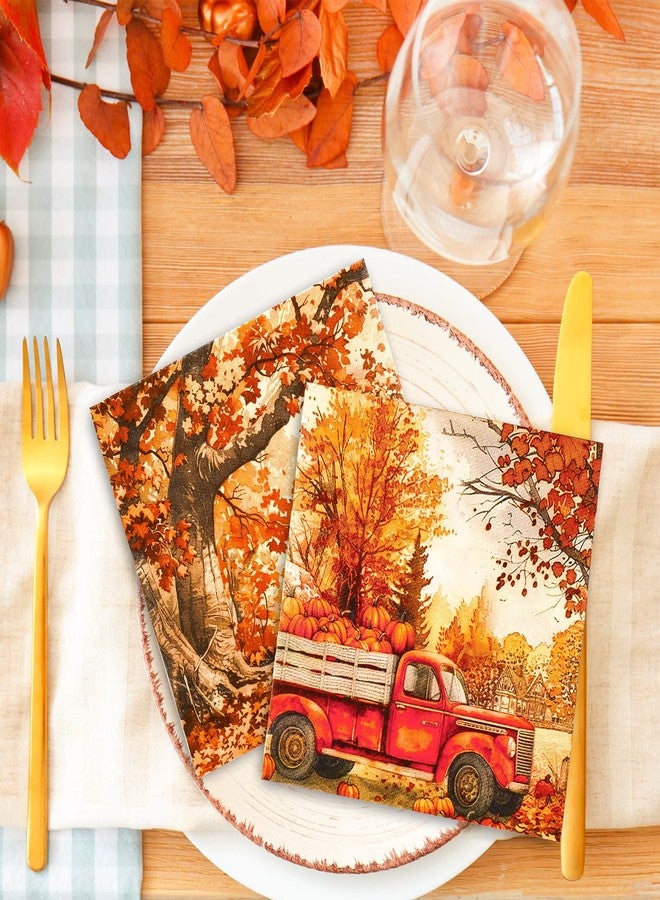 JarThenaAMCS 100Pcs Fall Thanksgiving Paper Napkins Watercolor Autumn Maple Mountain Pumpkin Truck Disposable Napkin Luncheon Dinner Napkins for Autumn Thanksgiving Harvest Party Supplies - Image 5